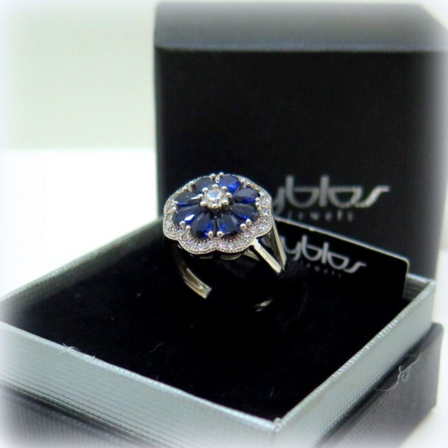 Anello gocce blu swarovski byblos in argento 925