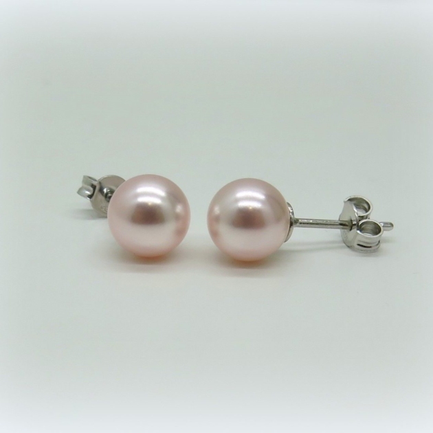 ORECCHINI ARGENTO 925 PERLA ROSA 8 MM