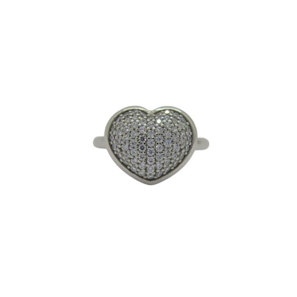 Anello cuore in oro bianco 18 ct e zirconi