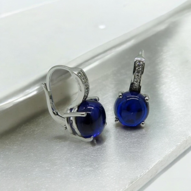 Orecchini cabochon blu monachella in argento 925