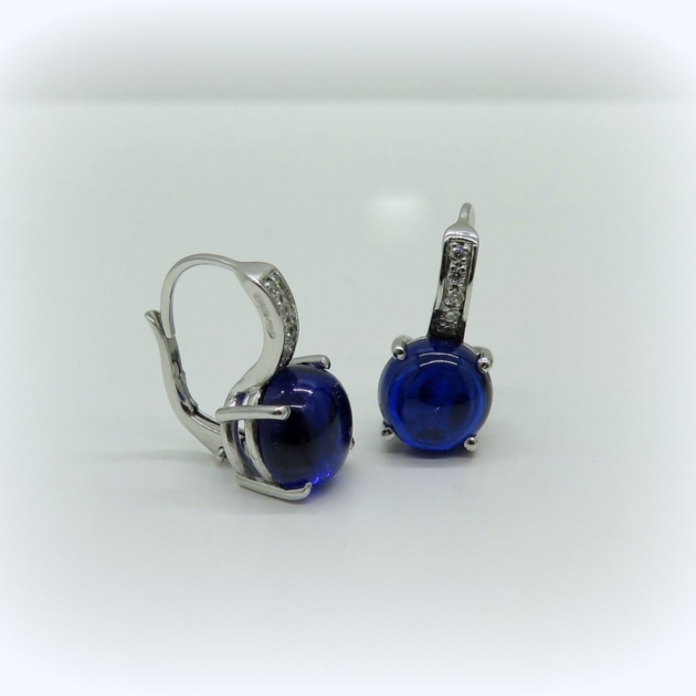 Orecchini pendenti pietra blu cabochon in argento 925