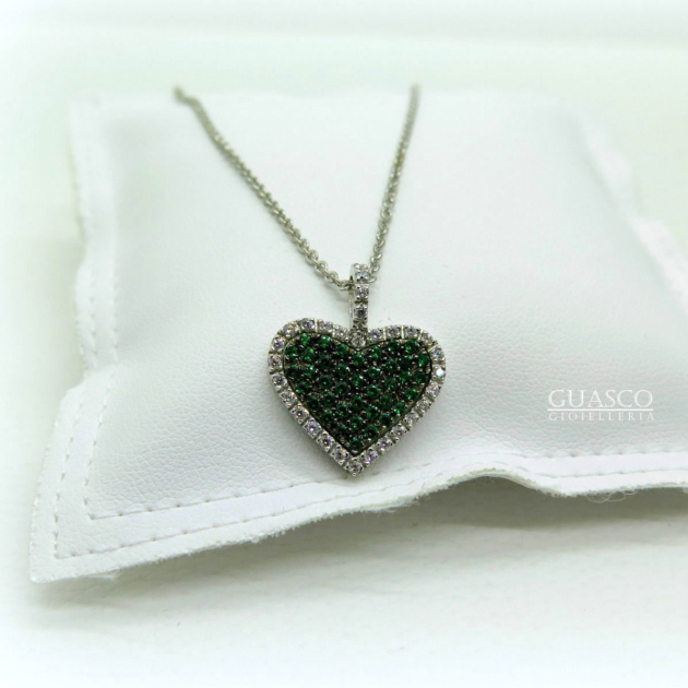 Collana ciondolo cuore in argento 925 pietre verdi