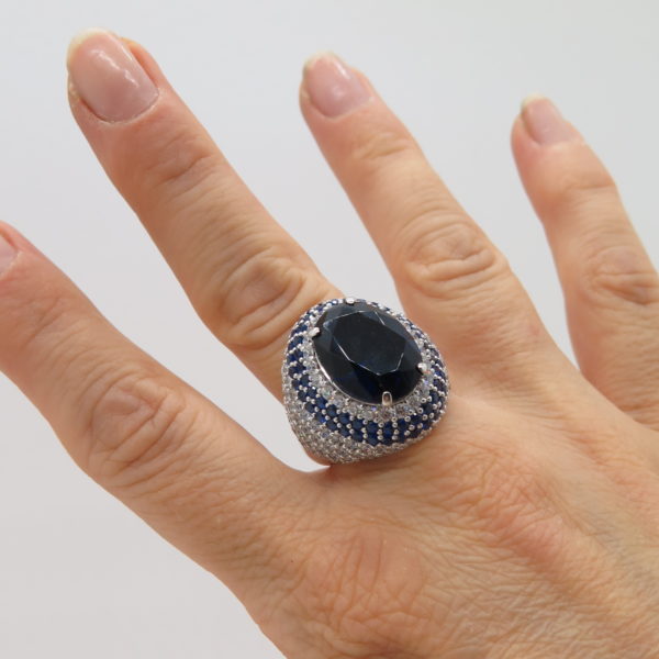 Anello in argento 925 zirconi blu e bianchi