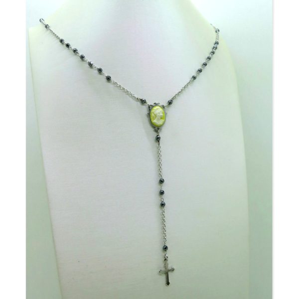 Collana rosario ematite e cammeo in argento 925