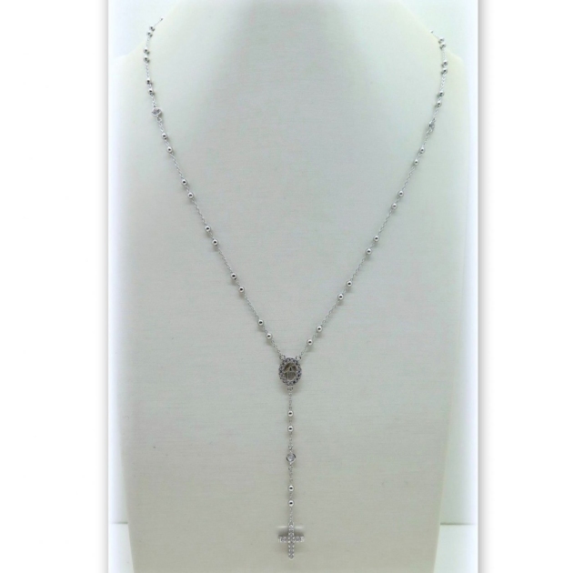 Collana rosario pendente croce e madonnina in argento 925