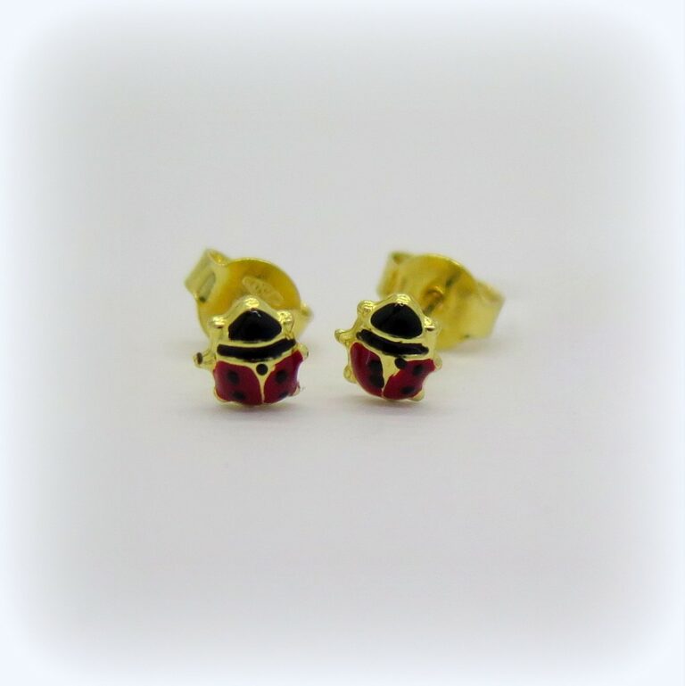 Orecchini coccinella in oro giallo 18 CT smalto rosso