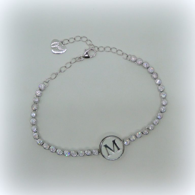 BRACCIALE TENNIS LETTERA INIZIALE M ARGENTO 925