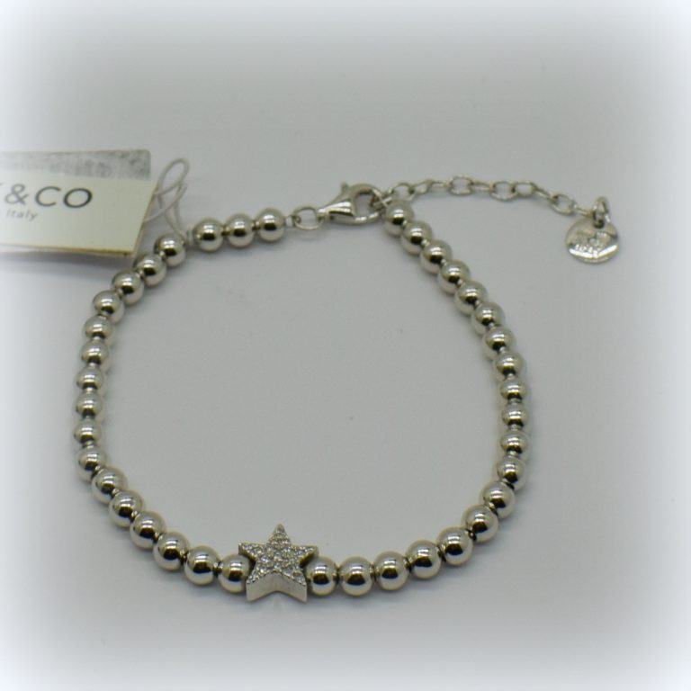 BRACCIALE SFERE IN ARGENTO 925 STELLA PAVE ZIRCONI