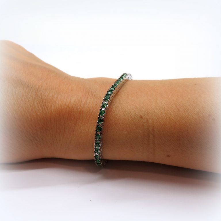 Bracciale tennis in argento 925 pietre verdi