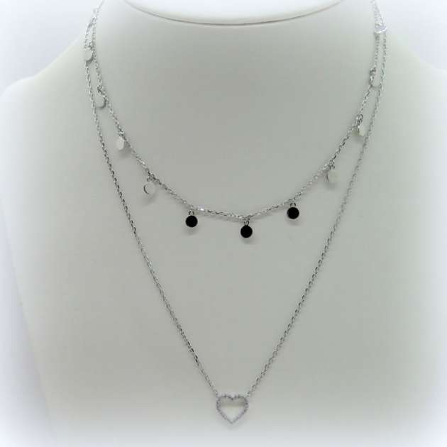 Collana doppia in argento 925 e cuore zirconi