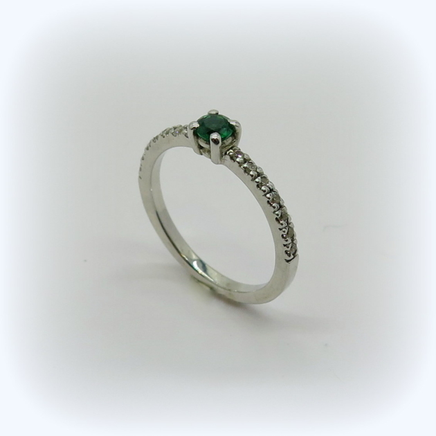 Anello fedina solitario verde argento 925