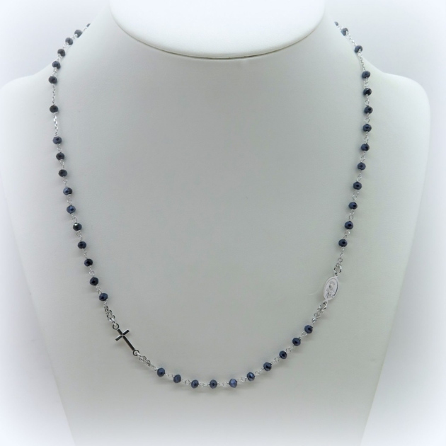 Collana rosario grani blu in argento 925