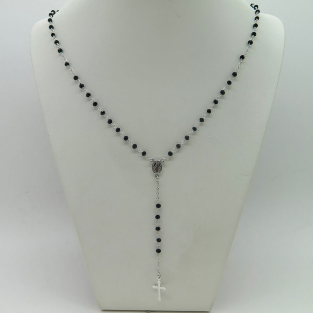 COLLANA ROSARIO IN ARGENTO 925 CROCE E MADONNINA