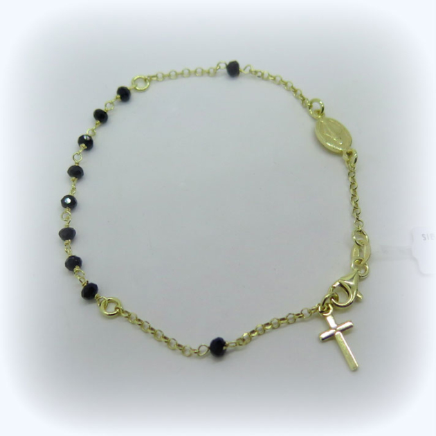 Bracciale rosario in argento 925 placcato oro giallo