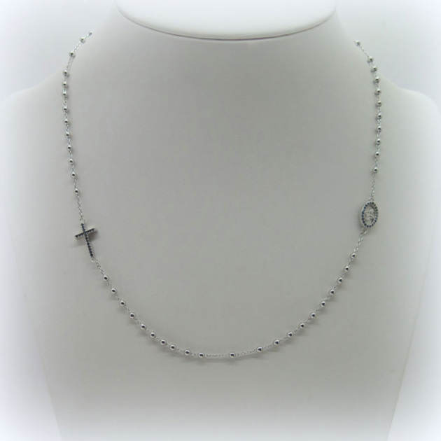 Collana rosario in argento 925 pietre nere