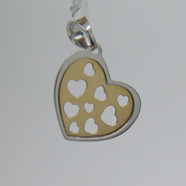 Ciondolo cuore in oro bianco e rosè 18 ct