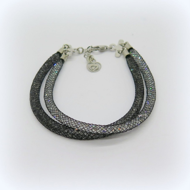 Bracciale doppio nero e grigio con swarovski e argento 925