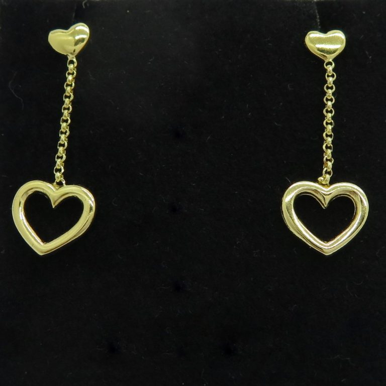 Orecchini cuore pendenti in argento 925 placcato oro giallo