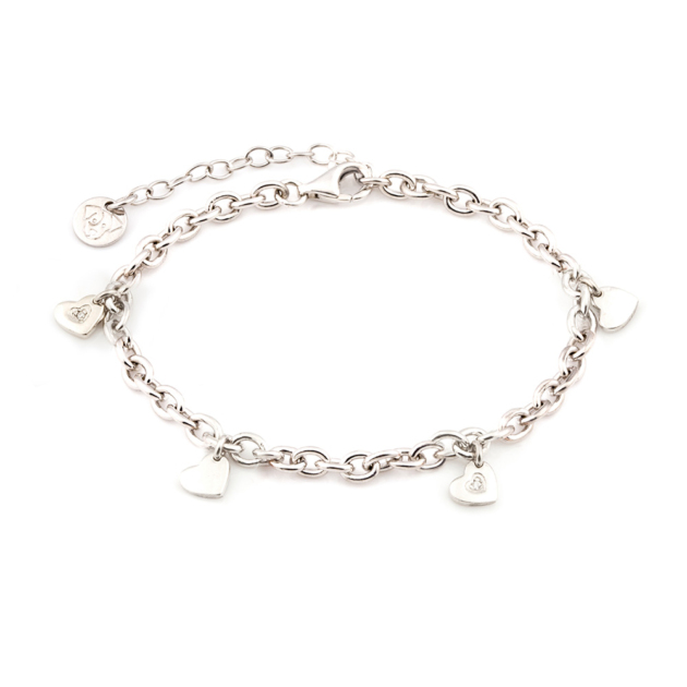 Bracciale multicharms cuori argento 925 rodio e zirconi