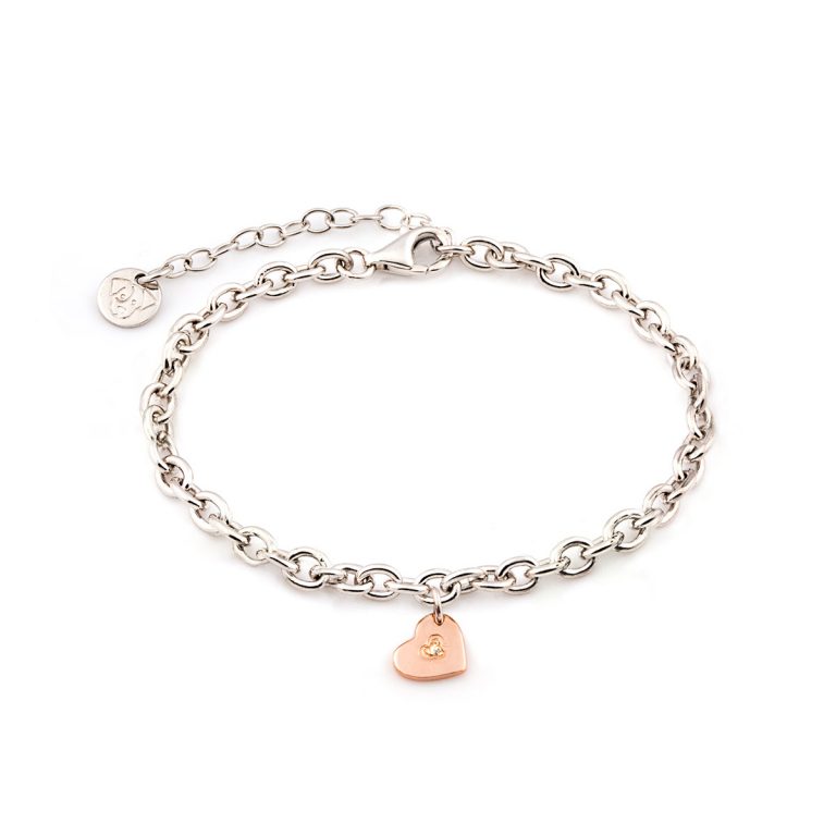 Bracciale charms cuore rosa in argento 925