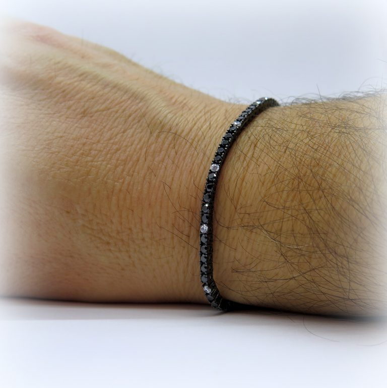 Bracciale tennis nero alternato in argento 925