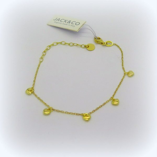 Bracciale cuori placcato oro giallo in argento 925