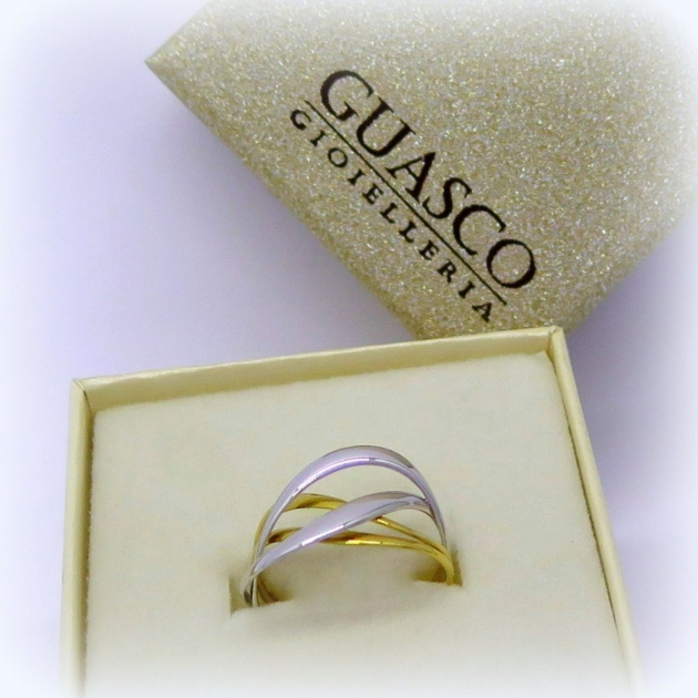 Anello bicolore giallo e bianco in oro 18 ct