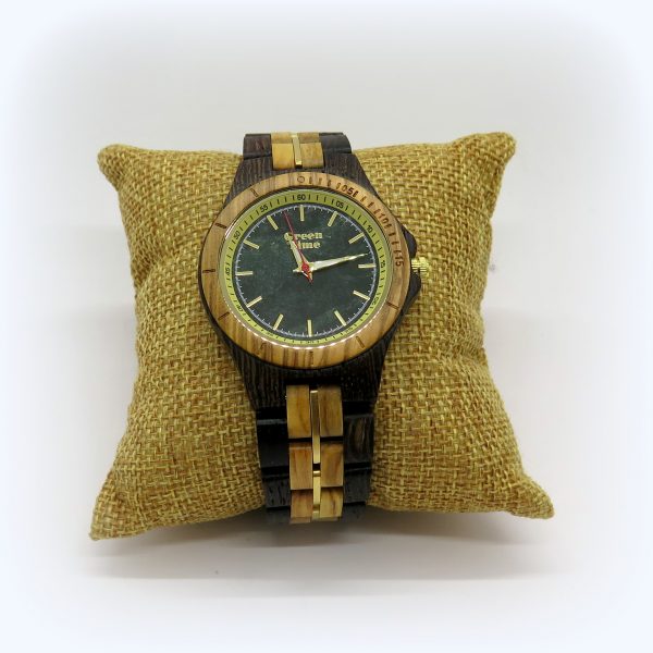 Orologio in legno quadrante verde unisex