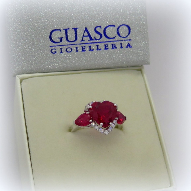 ANELLO CUORE ROSSO IN ARGENTO 925