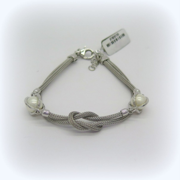 Bracciale tessuto argento e perle