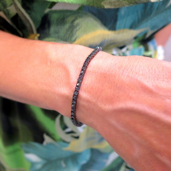 Bracciale tennis nero in argento brunito