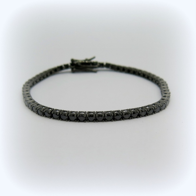 Bracciale tennis nero in argento brunito