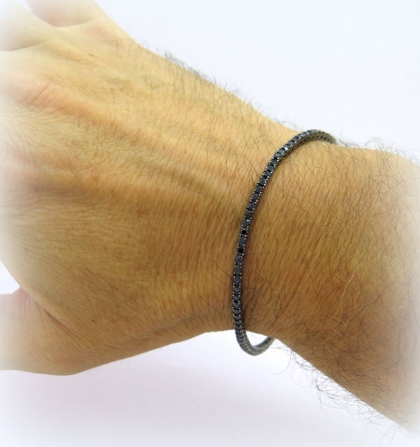 Bracciale tennis nero in argento brunito