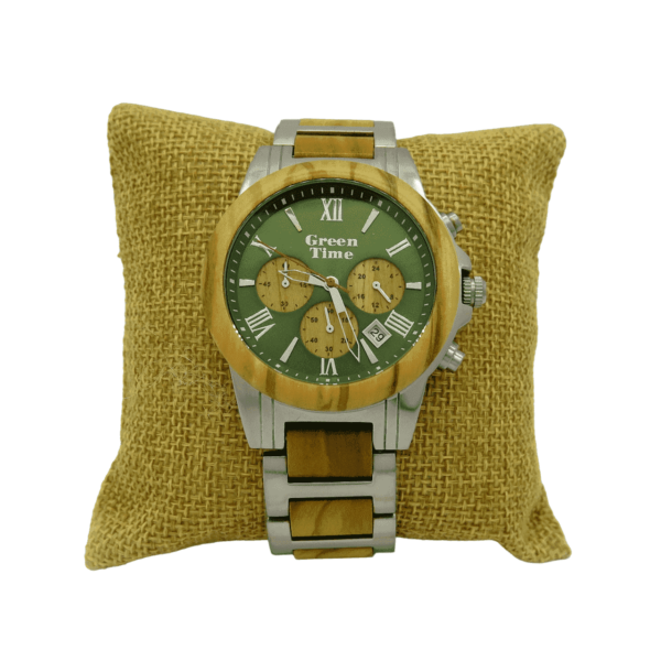 Orologio crono acciaio e legno quadrante verde Green time