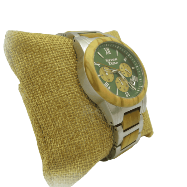 Orologio crono acciaio e legno quadrante verde Green time