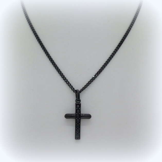 Collana uomo croce nera argento 925 black