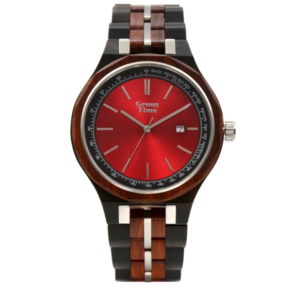 Orologio in legno quadrante rosso Green Time