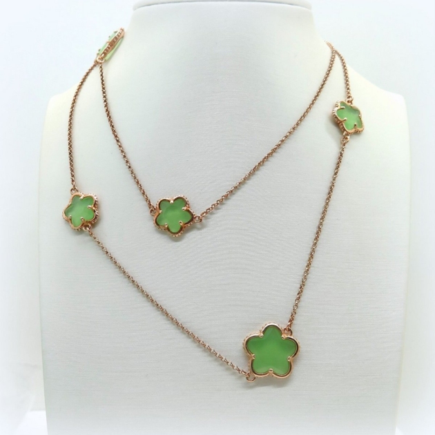 Collana lunga cristalli fiore verde