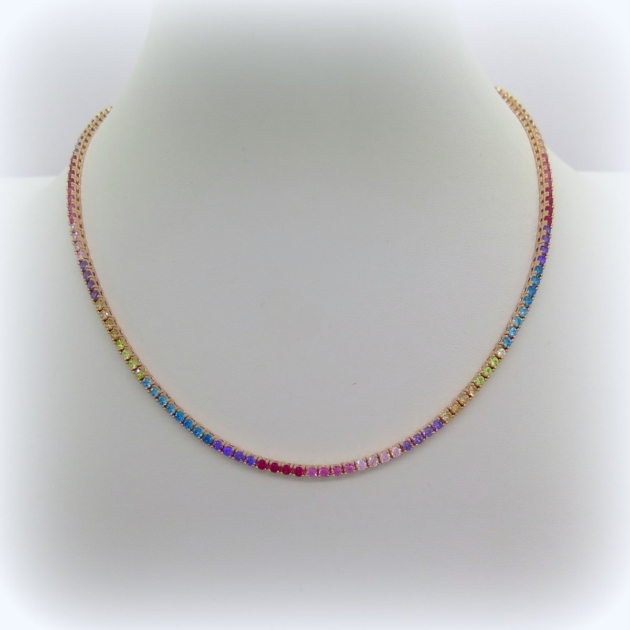 Collana multicolor arcobaleno in argento 925 placcato oro rosè