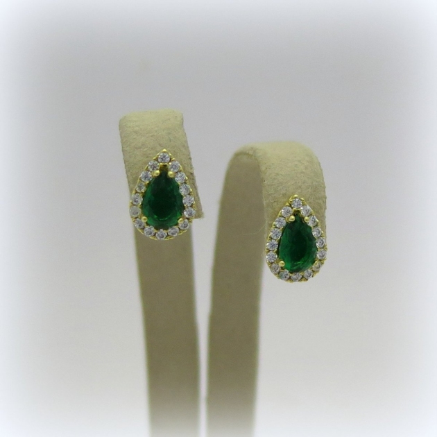 Orecchini goccia verde in oro giallo 18 ct