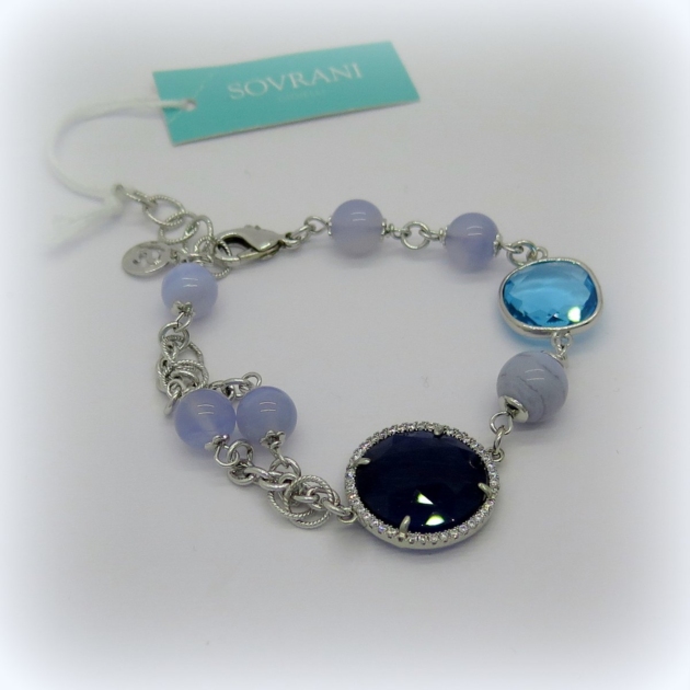 Bracciale Sovrani cristalli acqua marina, blu e calcedonio