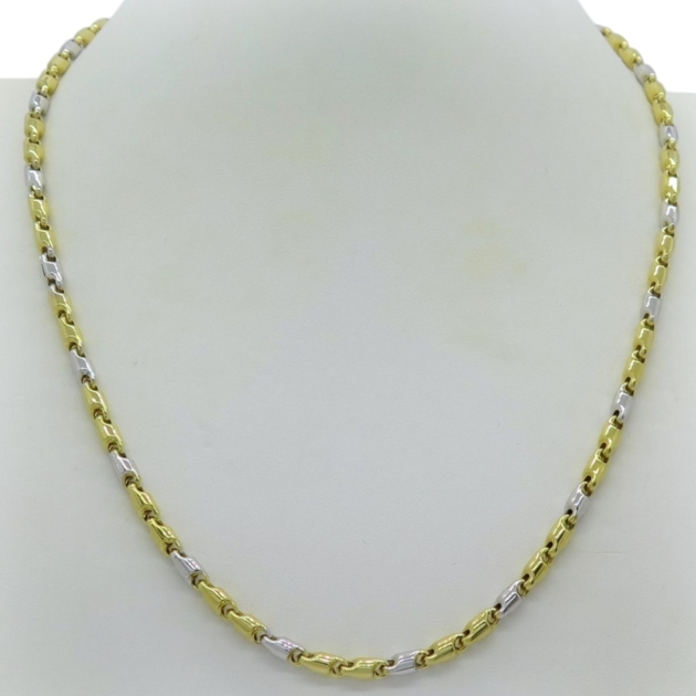 Collana uomo barilotti in oro giallo e bianco 18 ct