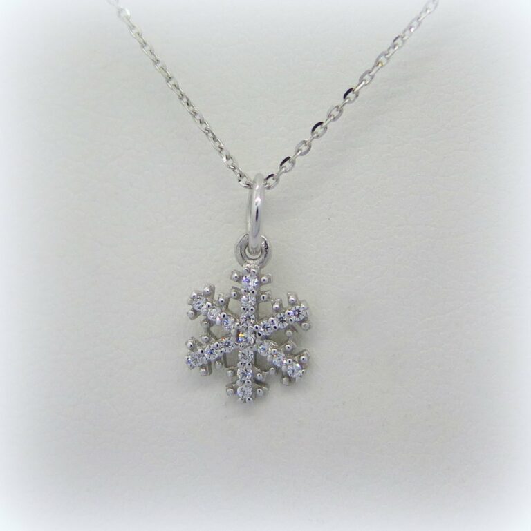 Collana ciondolo fiocco di neve in oro bianco 18 ct e zirconi