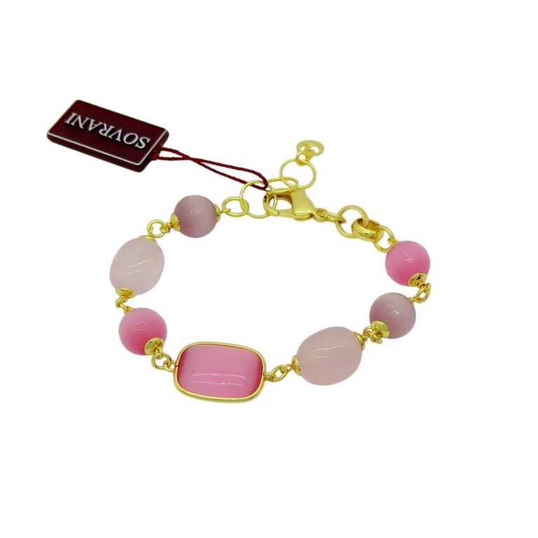 Bracciale Sovrani pietre quarzo rosa e occhio di gatto