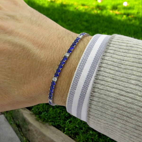 Bracciale tennis pietre blu alternate in argento